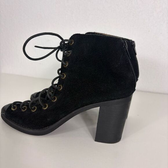 Jeffery Campbell Black Suede Lace Up Block Heeled Open Toed Sandals Size 7 - Picture 2 of 14